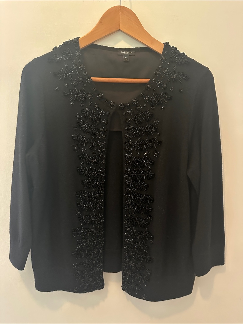Talbots Black Beaded Open-Front Cardigan Jacket